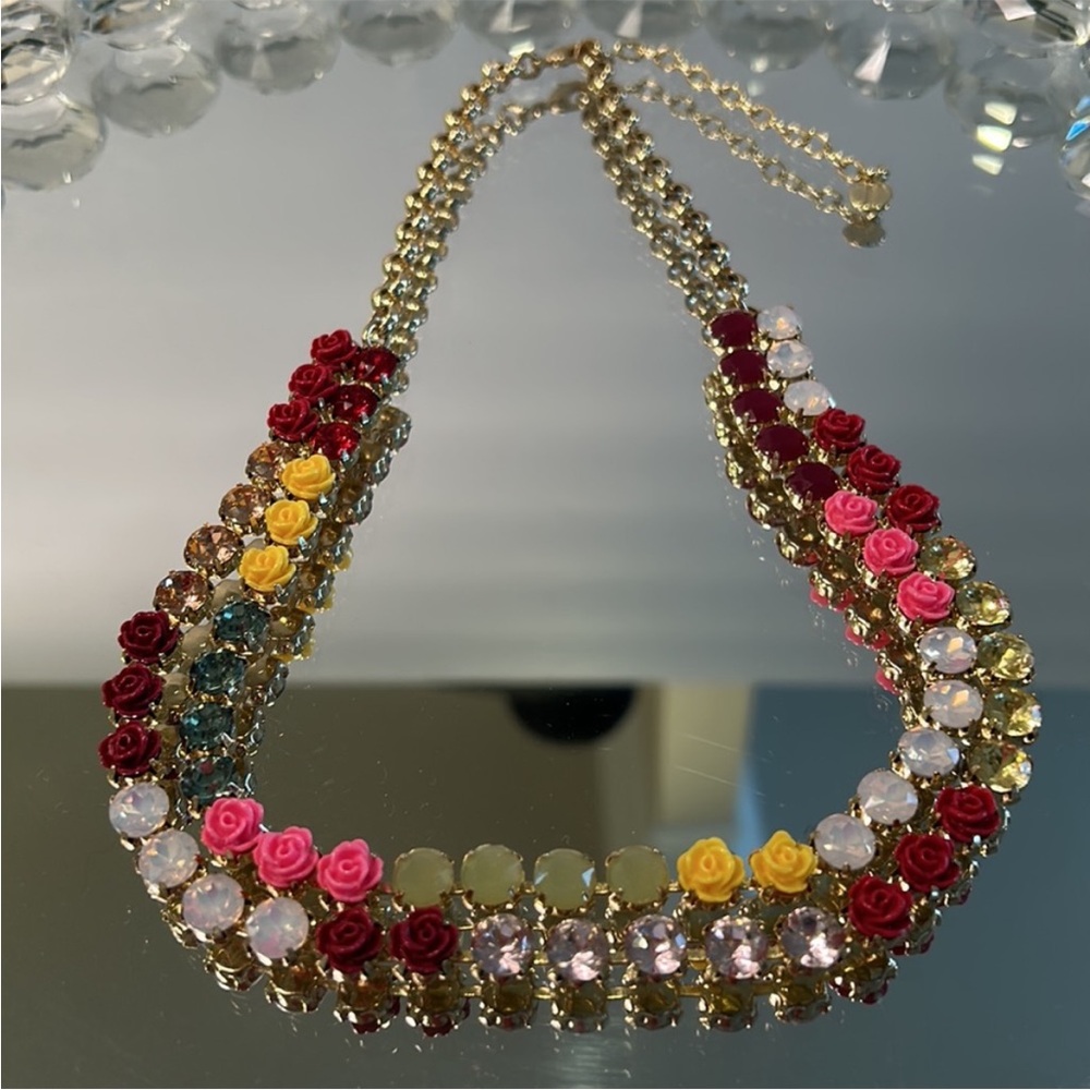 Like New Beautiful Colorful Floral Jeweled Double Strand Necklace